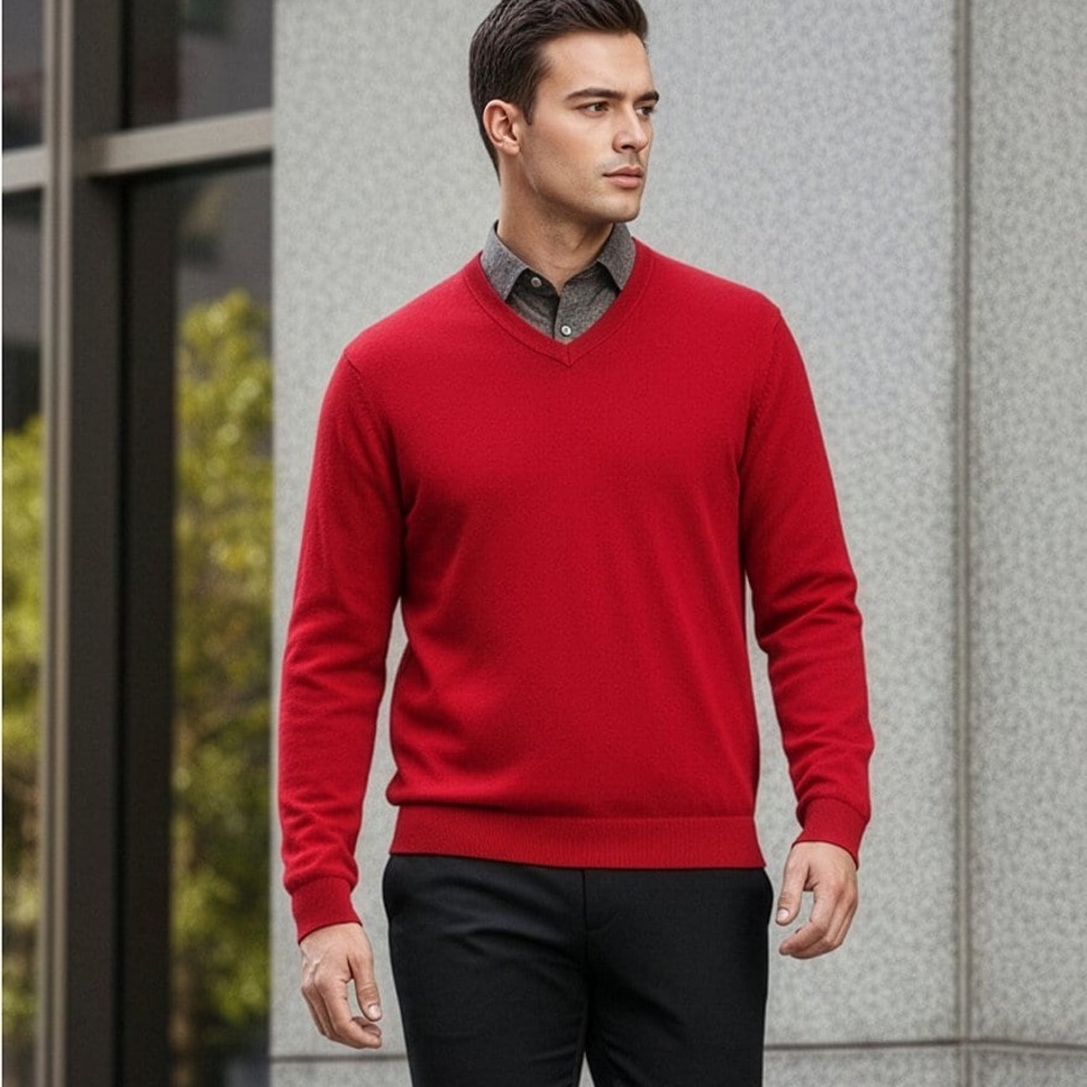 NWT Hart Schaffner Marx Merino Wool V-Neck Sweater XL‎ Red